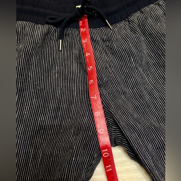 Athleta Stripe Bali Linen Ankle Pant Navy Cream Cuffed Pockets size 10 - Picture 9 of 16